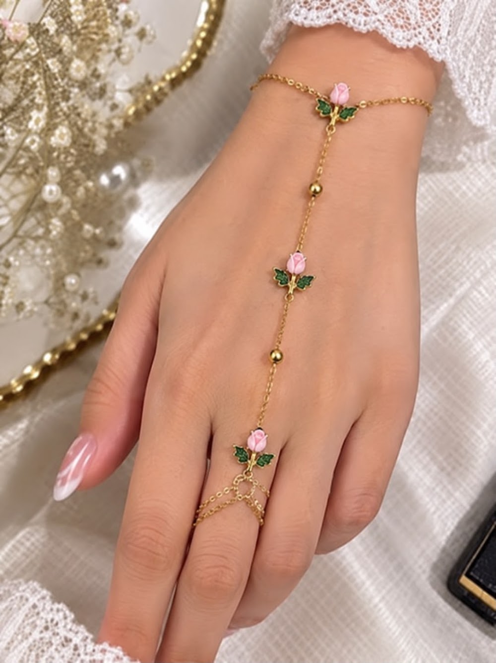 Pink Floral Haathphool