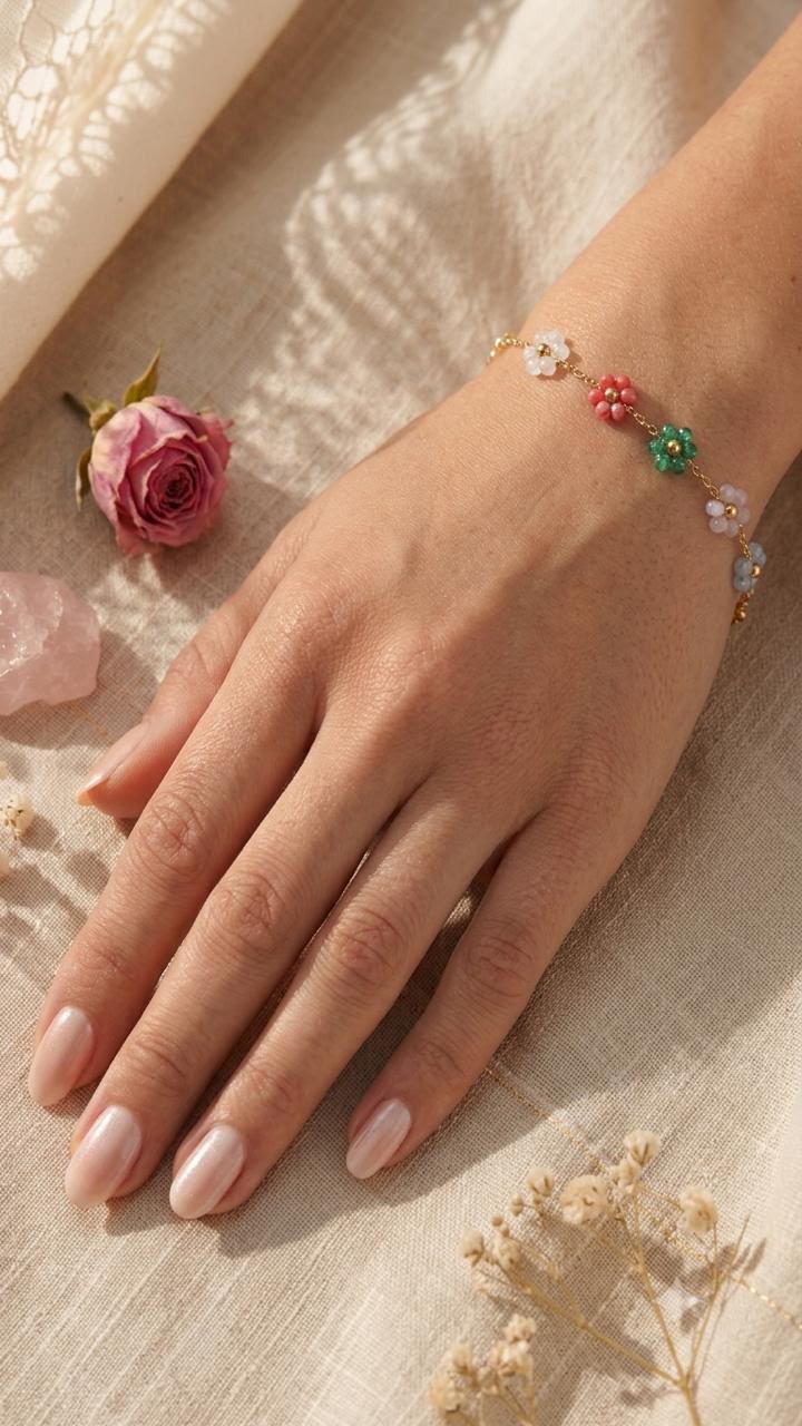 Pink & Green Floral Bracelet